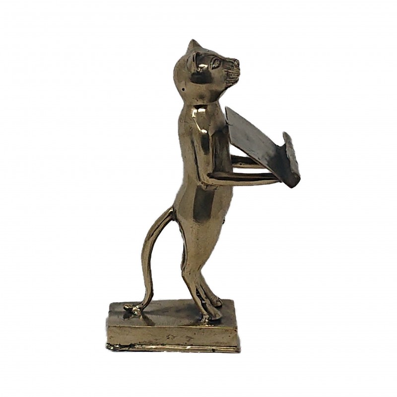 CAT CARD TRAY BRASS GOLD COLORED - BRONZE STATUES